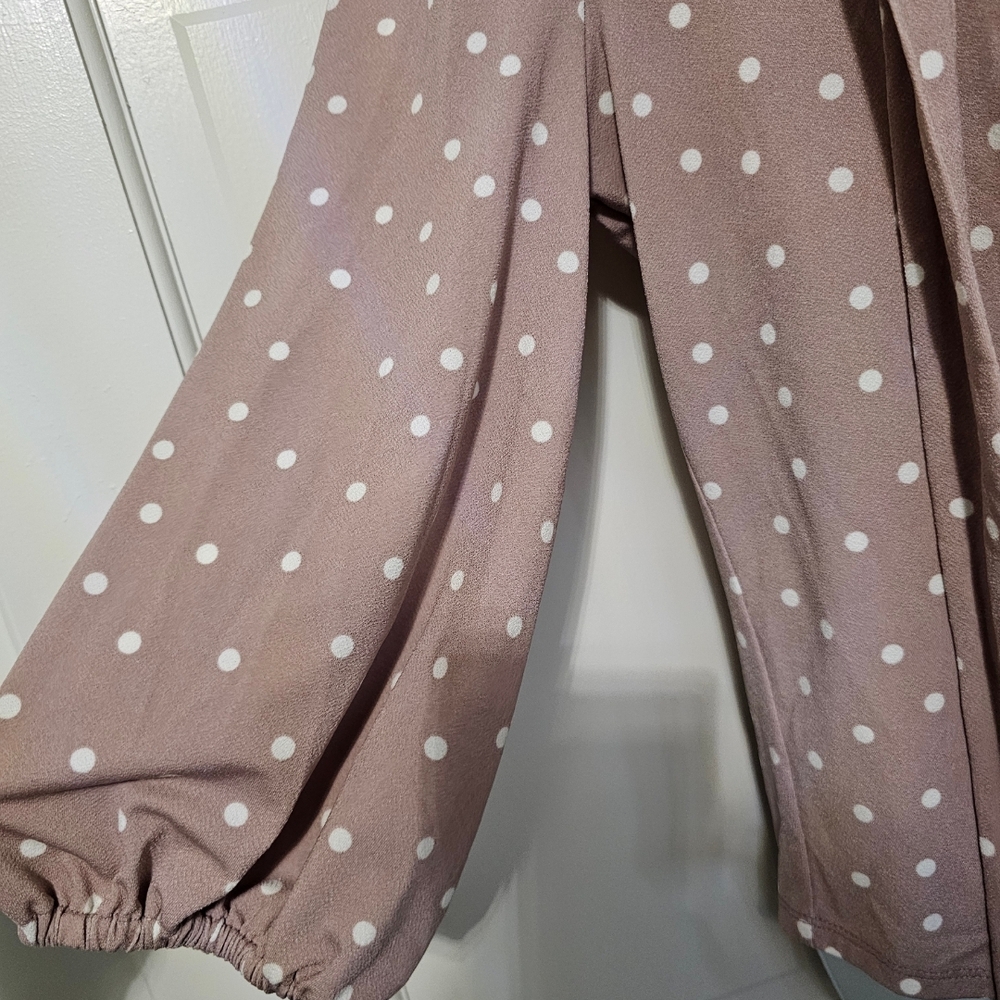 Adrianna Papell Pink Polka Dot Blouse with Bow - Picture 3 of 6